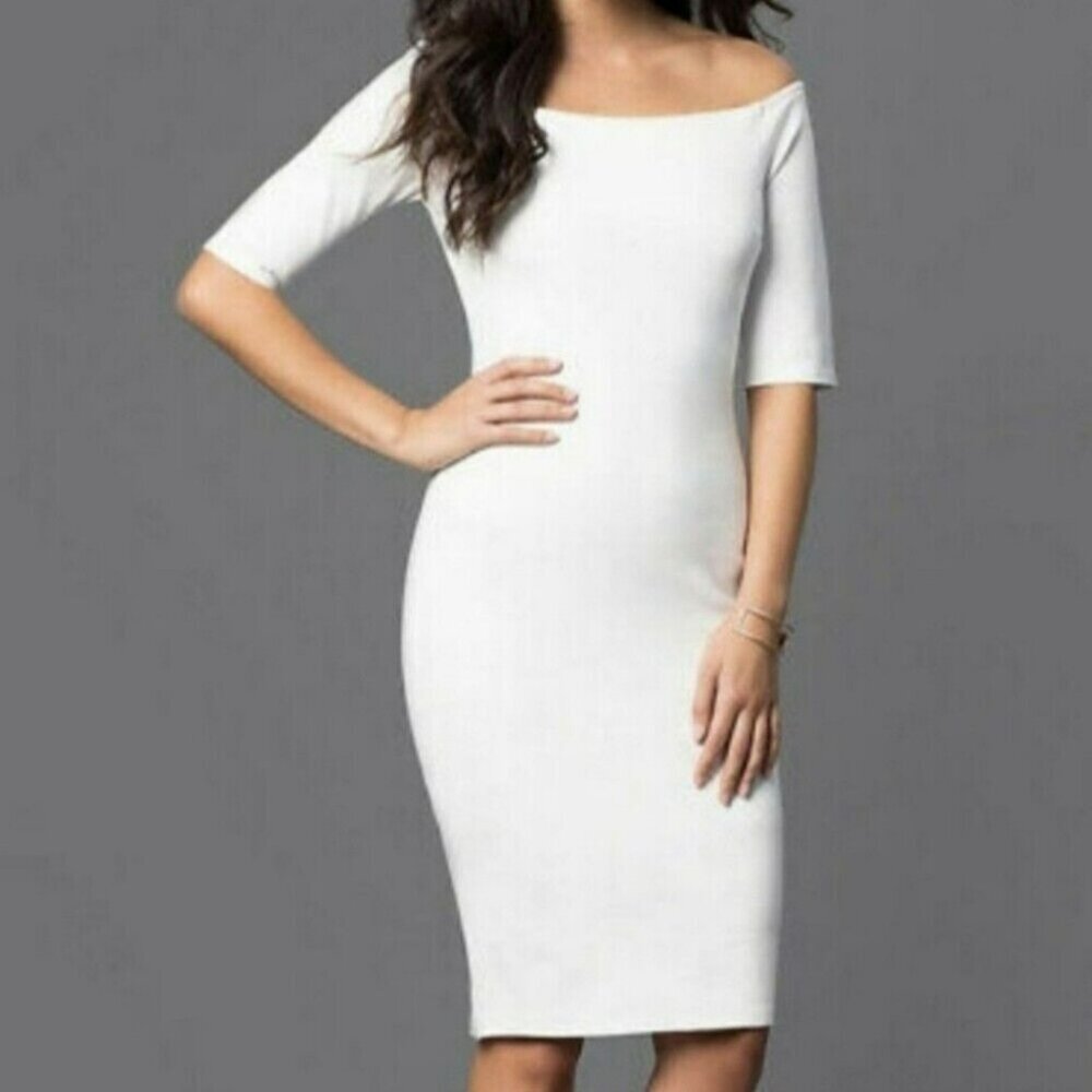 Lulu's Elegant White Off-Shoulder Bodycon Dress Size Large